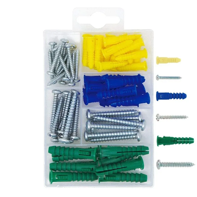 

66PCS Boxed Expansion Plug Self-Tapping Drilling Drywall Ribbed Anchors Screws Phillips Pan Head Nuts Assortment Kits