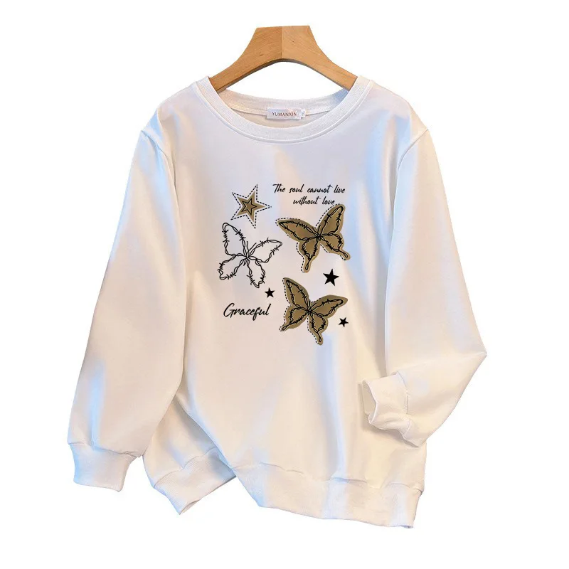 Picture 6: 175Kg Plus Size Women's Bust 170 Spring Autumn Loose Long Sleeved Butterfly Print Sweatshirt Black White 4XL 5XL 6XL 7XL 8XL 9XL