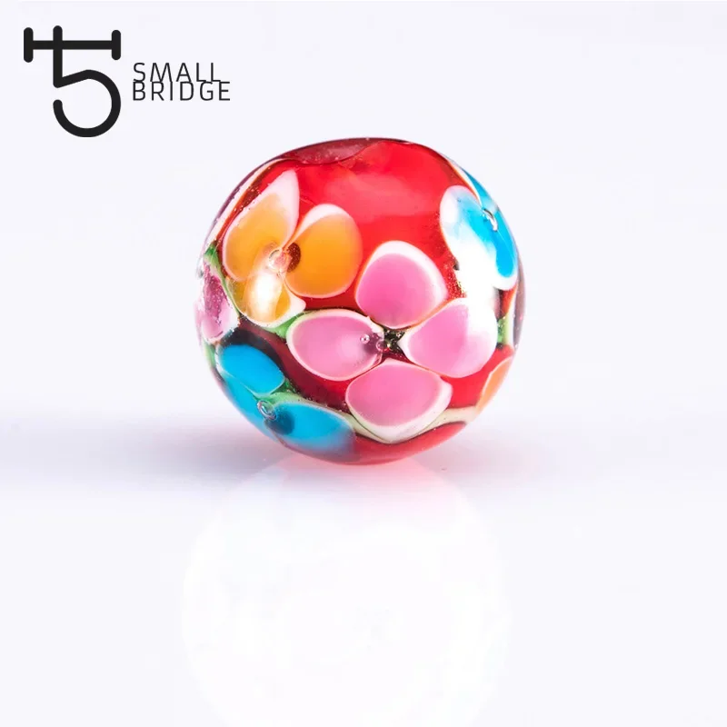 12mm Murano Handmade Lampwork Glass Beads Women\'s Jewelry Making Diy Beads Flower Transparent Round Beads Wholesale L201