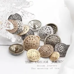10/20Pcs Round Retro Hollow Carved Metal Buttons For Clothing Sewing Knitting Supplies DIY Decorative Blouse Shank Buttons
