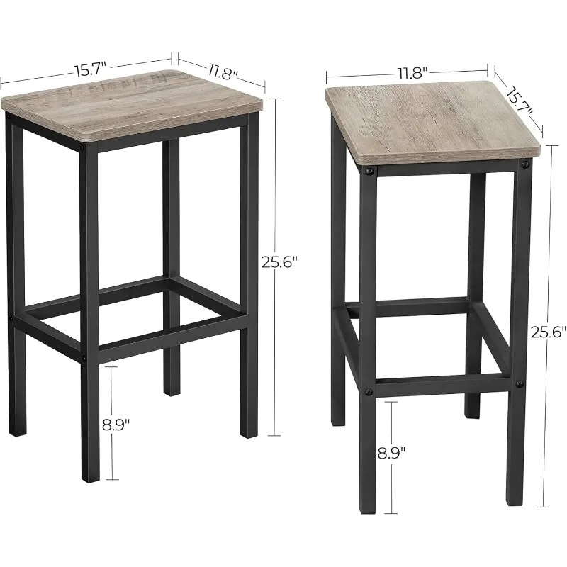 Bar Stools, 1 Set of 2 Bar Chairs, Kitchen Breakfast Bar Stools with Footstool, Industrial Living Room, Party Room