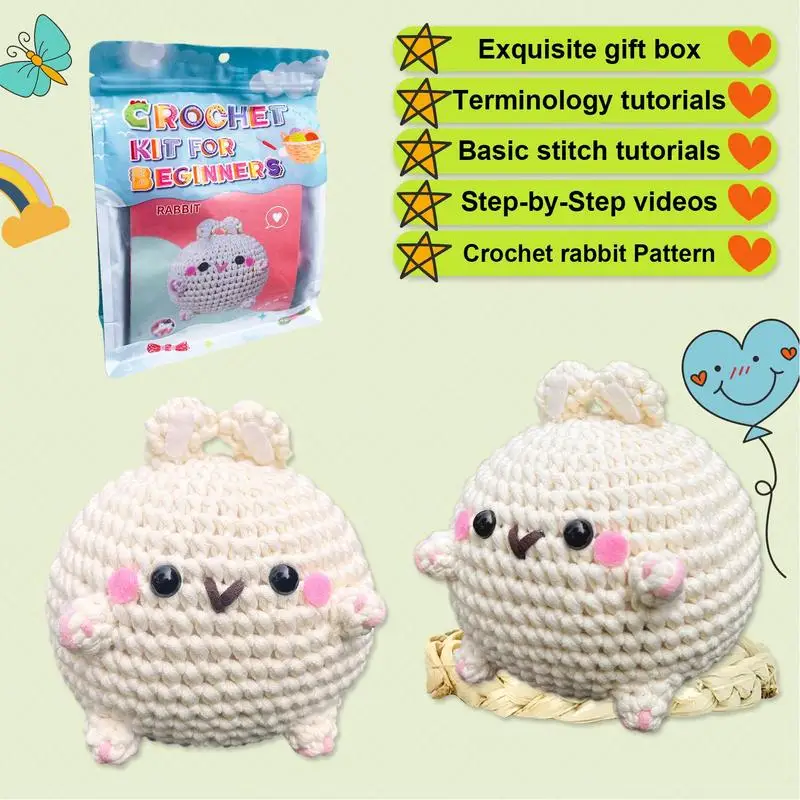 Cute Rabbits Knitted Cute Bunny Knitting Craft Complete Crochet Kit Instructions Attached Collectible Doll Toy Crochet Rabbit