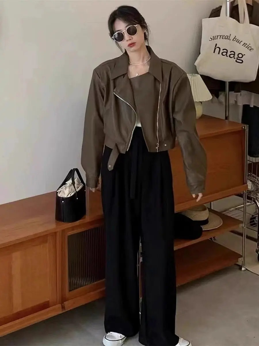 Retro PU Pelle Jaet Donna ort Sle Faionable Versatile Dimagrante Autunno Inverno Nuovo arrivo Pendolarismo Vento Vestibilità ampia L...