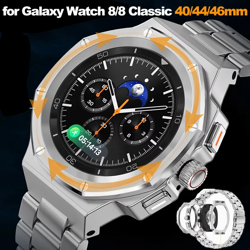 Kit de modificação de luxo para samsung galaxy watch 8 clássico 46mm pulseira de aço inoxidável para galaxy watch 8 44 40mm mod kit