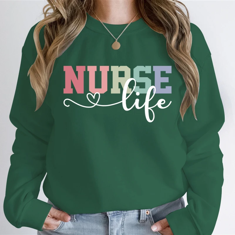 Women Autumn Sweatshirts Nurse Life Heart Design Women Sweatshirt Graphic Nursing Student Gift Registered Nurse Casual Hoodies