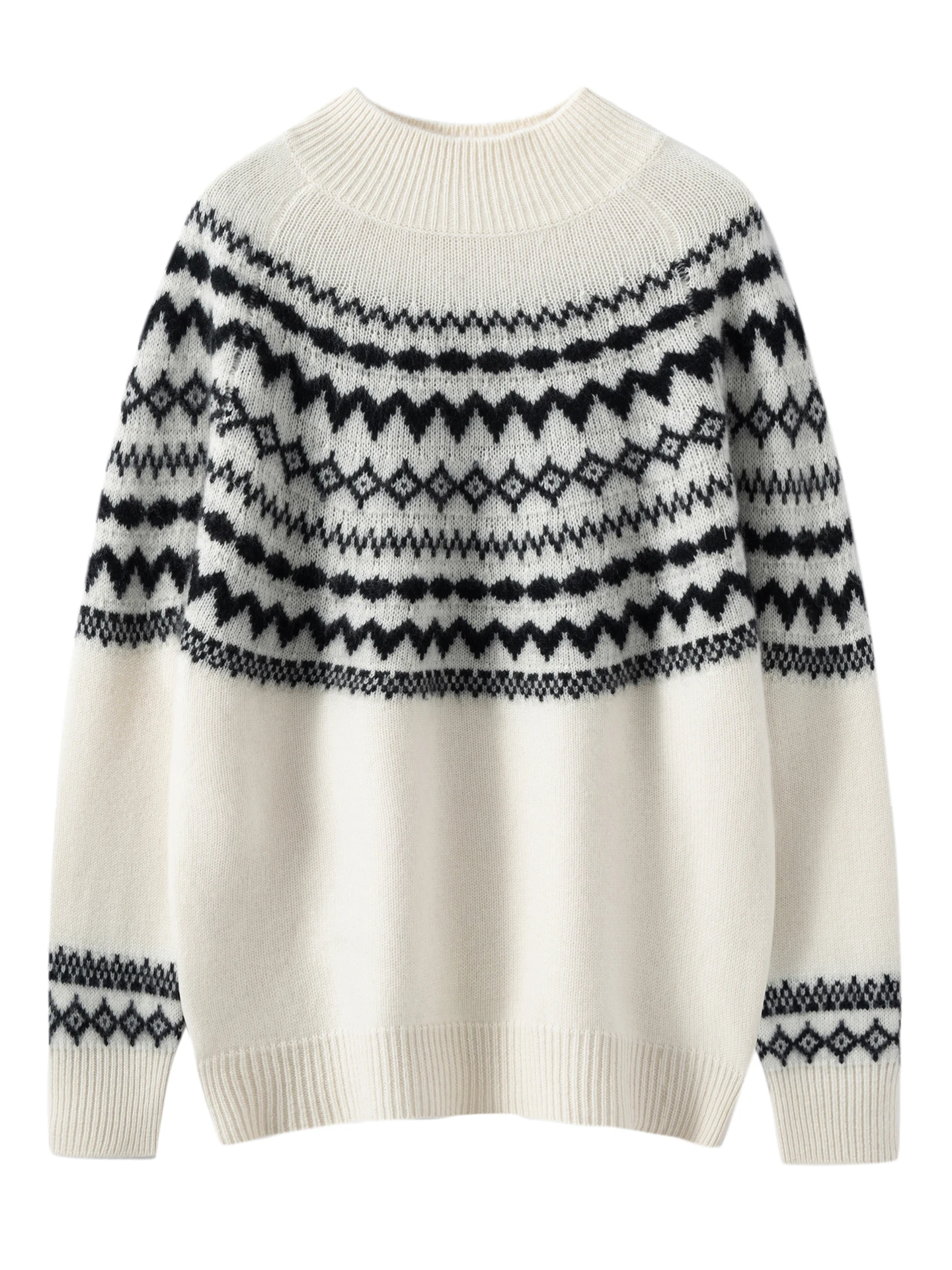 เสื้อสเวตเตอร์แคชเมียร์แท้ 100% สำหรับผู้หญิง ลาย Faire Isle แบบ Jacquard คอเต่า ทรงหลวม นุ่ม หนา เหมาะสำหรับฤดูใบไม้ร่วงและฤดูหนาว สไตล์วินเทจ