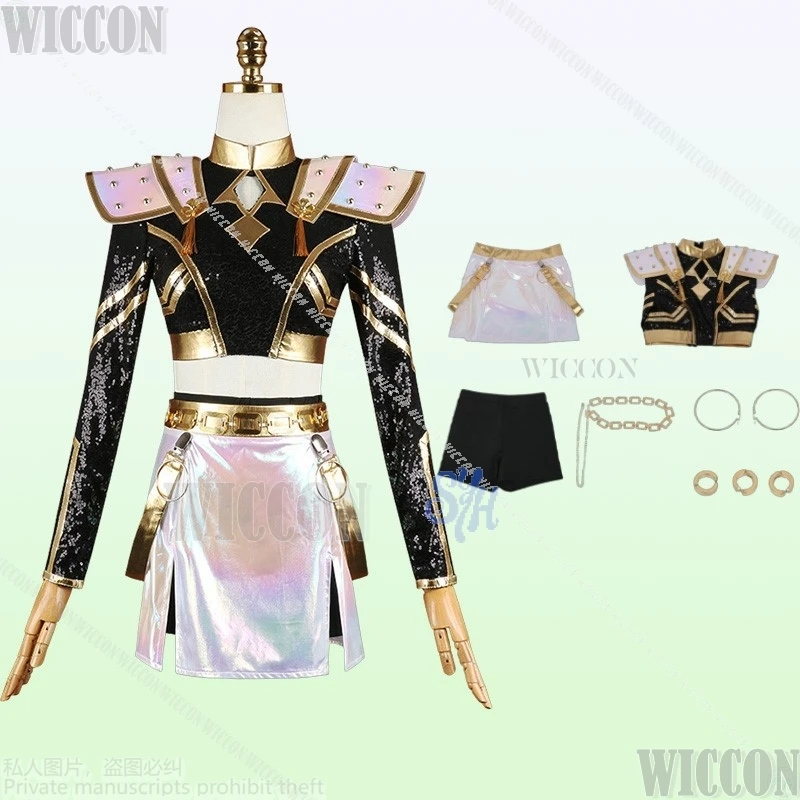 

Аниме Kpop Demon 코스프레 Zoey GOLDEN Korea Idol Stage Косплей Черный Топ Белый Мини-платье Y2K Панк Девушки Хэллоуин Карнавальный наряд