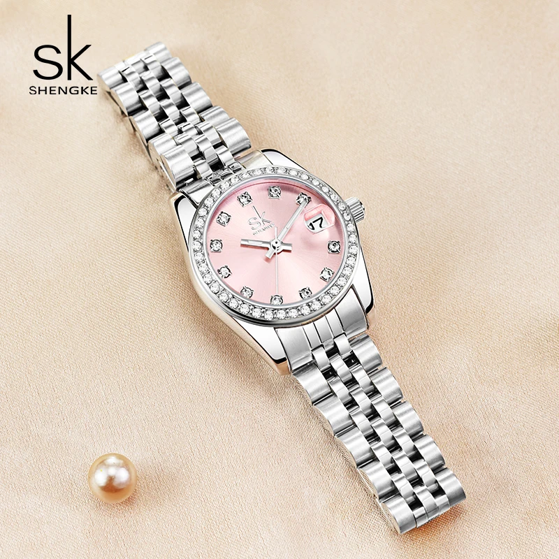 Shengke Top Luxury Ladies Quartz Watches Original Design Women\'s Fashion Wriswatches Stainless Steel Ladies Best Gifts Clock