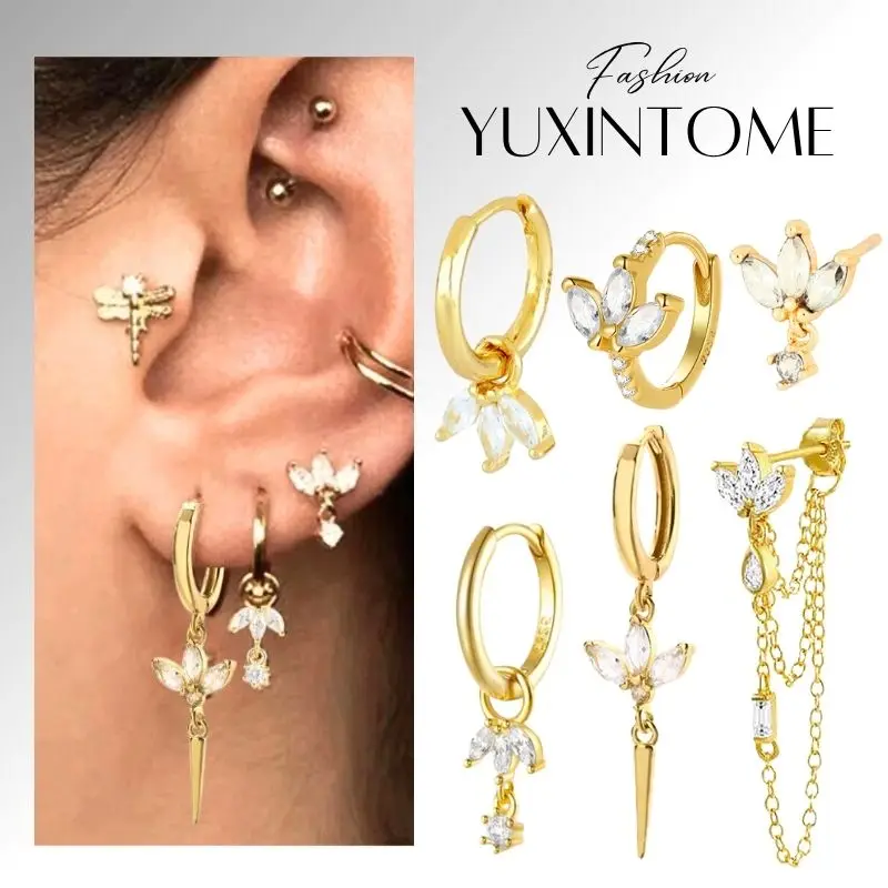 

925 Sterling Silver Needle Crown Horse Eye Pendant Hoop Earrings Luxury Colorful Zircon Stud Earrings Women's Fine Jewelry