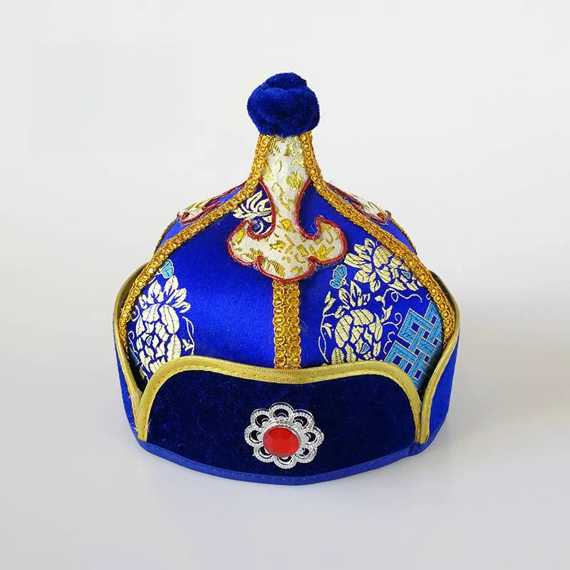Mongolian Yurt Shaped Hats Kids Princess Hat King Minority Festival Dancing Caps Blue Dancing Banding Headwear Suit Hijab