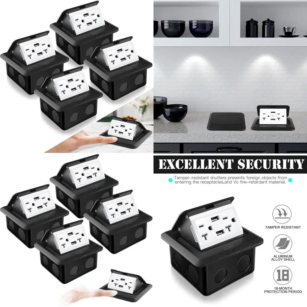 

Комплект из 4 выдвижных напольных розеток с USB-зарядкой, 20 А, водонепроницаемые, с защитой от вскрытия, для домашнего использования (черные)