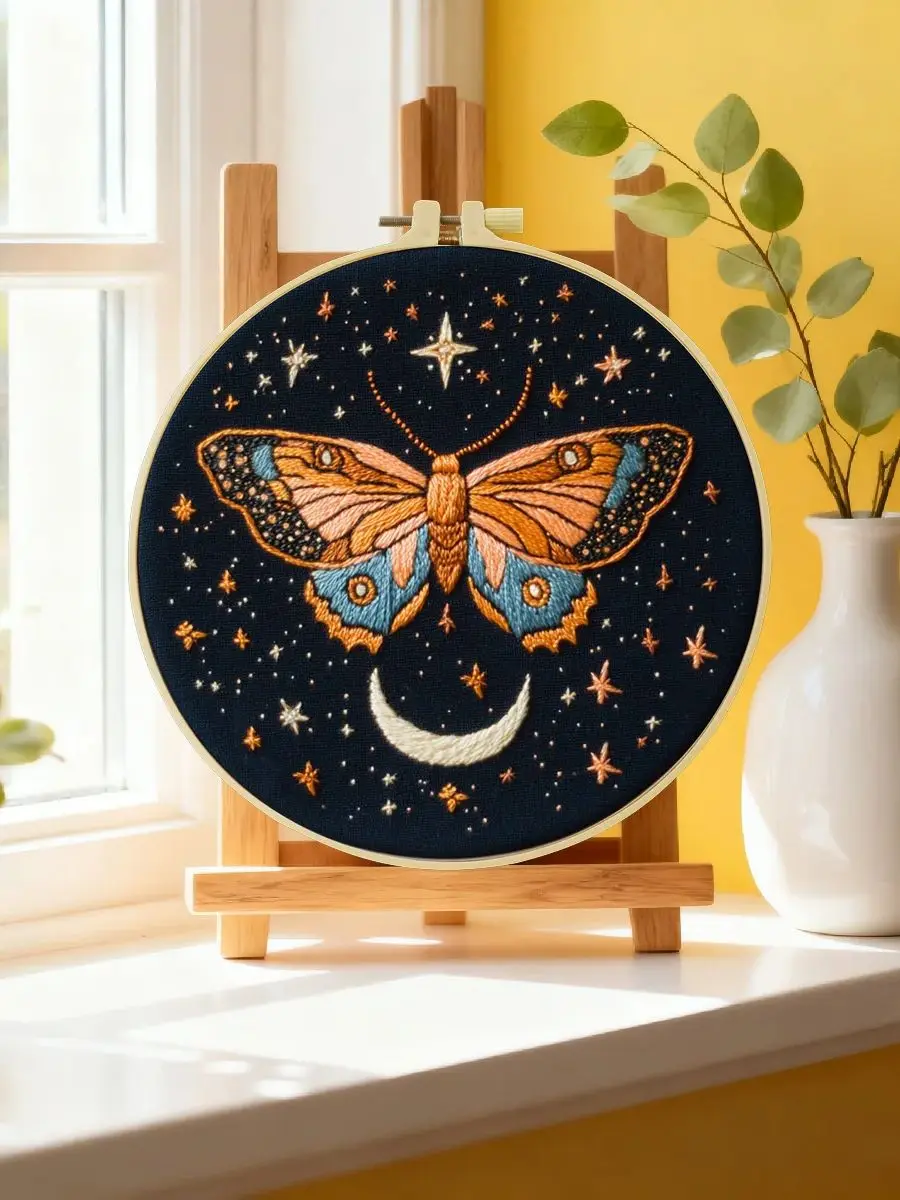 1 Stück 20X20CM/15X15CM 7,87/6,3 Zoll Schmetterlings-Stickerei-Starter-Kit DIY-Kit DIY-Stickerei-Set Handarbeiten Heimdekoration Nähkunst – Detail 6