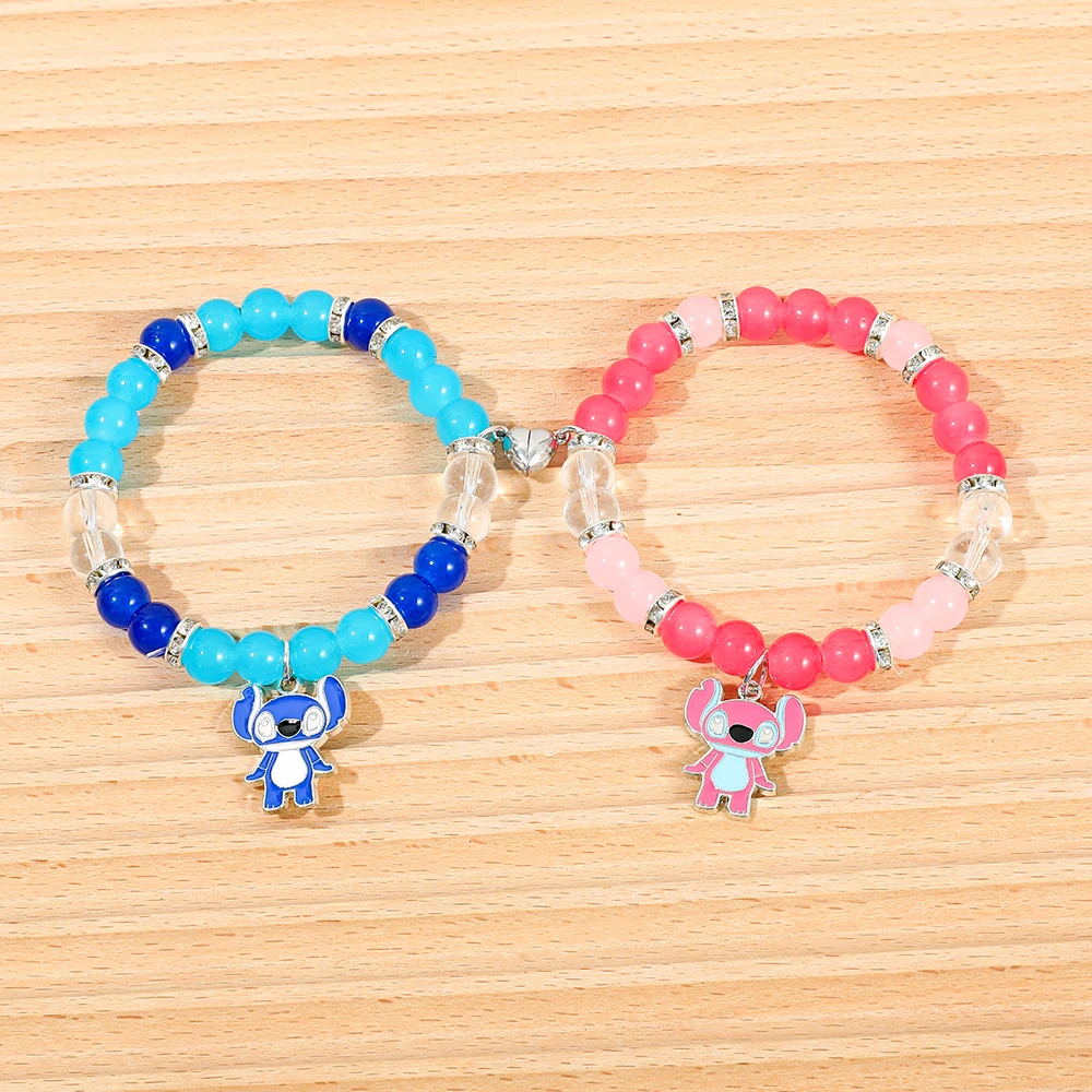 2 قطعة أساور ديزني ستيتش الملاك الساحرة للأزواج مطابقة الأساور المغناطيسية القلب كريستال مطرز أساور الصداقة