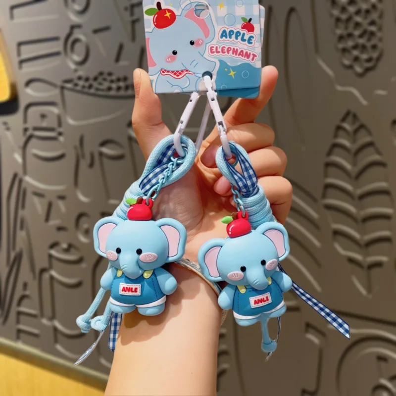 Cartoon Apple Elephant Animal Doll Keychain Cute Blushing Chubby Elephant Wearing Shorts Overalls Women's Bag Pendant Key Chain