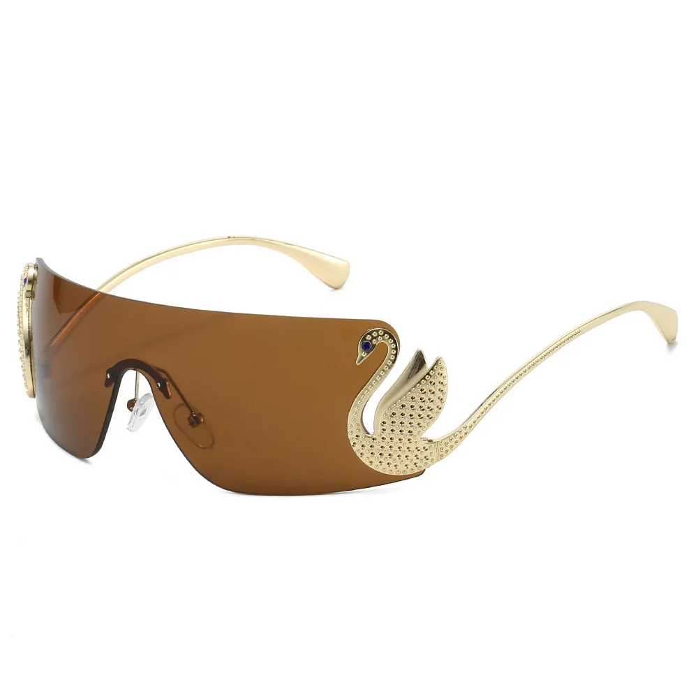 

Trendy 2025 Women's Oversized Rimless Sunglasses Fashion Swan Inlay Gradient Anti-Reflective UV400 Sun Shades Eyewear