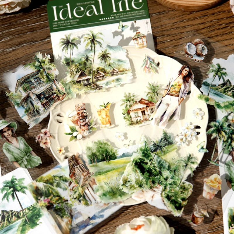 Mr. Paper, 6pcs/bag, Autumn Island Themed Stickers, Decorative Scrapbook, Diary, Hand Account, Base Decoration, DIY Stickers