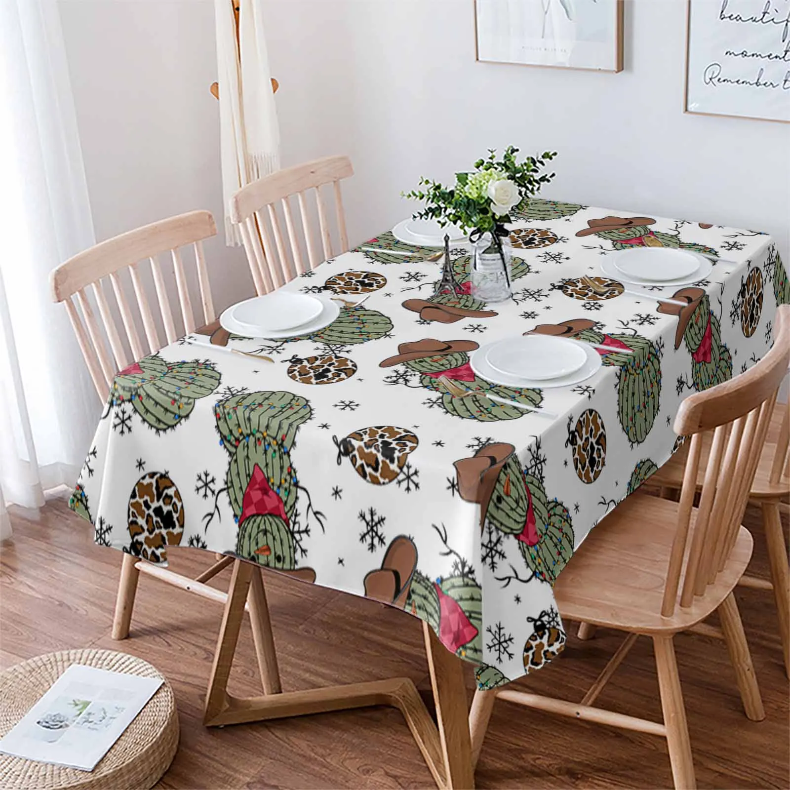 Christmas Cowboy Cactus Tablecloths Waterproof Kitchen Coffee Table For Living Room Home Decor Dining Table