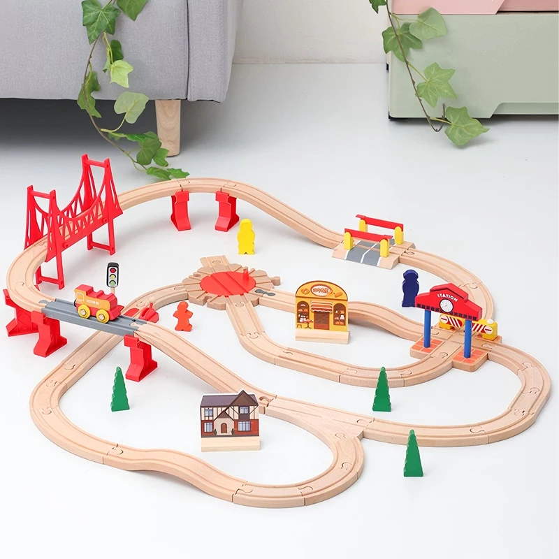 

All Kinds of Wooden Track Set Wooden Railway Train Tracks Compatible with All Brands Wood Tracks Train Toys for Kids Gifts