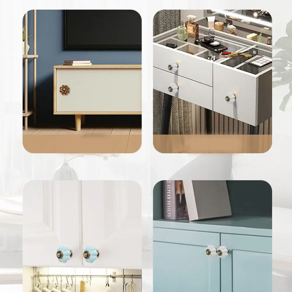 Simple Single Hole เซรามิคฟักทองจับยุโรปสไตล์รอบตู้ Knob Vintage ลิ้นชักตู้