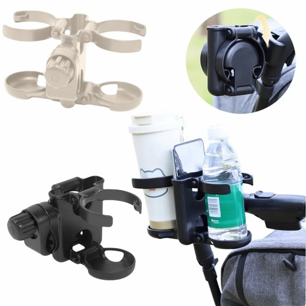Lightweight 3 in 1 Stroller Cup Holder Foldable Double Cup Drink Rack Adjustable Space Saving Pram Phone Mount Parent Use