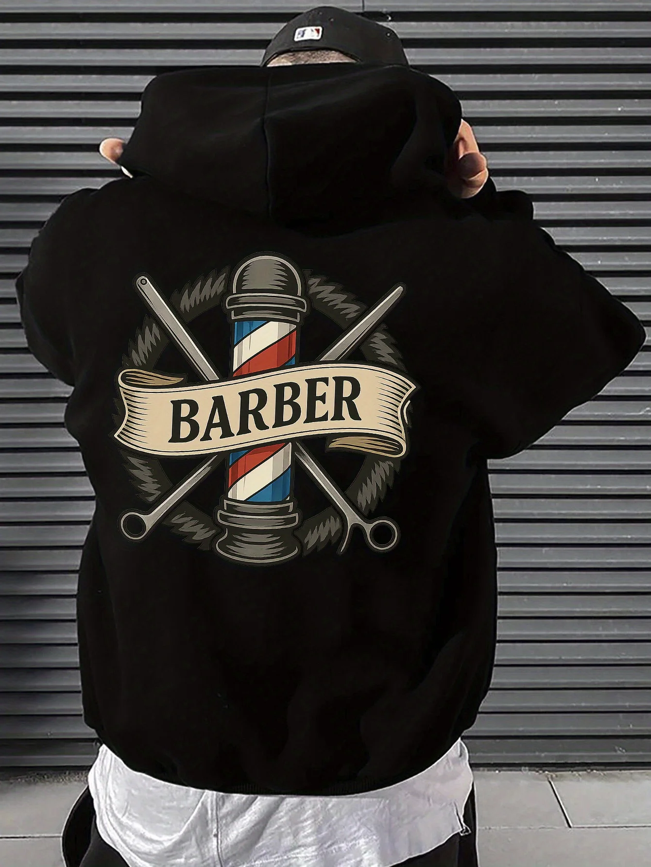 

Men Barber Shop Graphic Hoodie Vintage Barbershop Pole Print Streetwear Casual Pullover Sweatshir tSleeve Pullover Streetwer