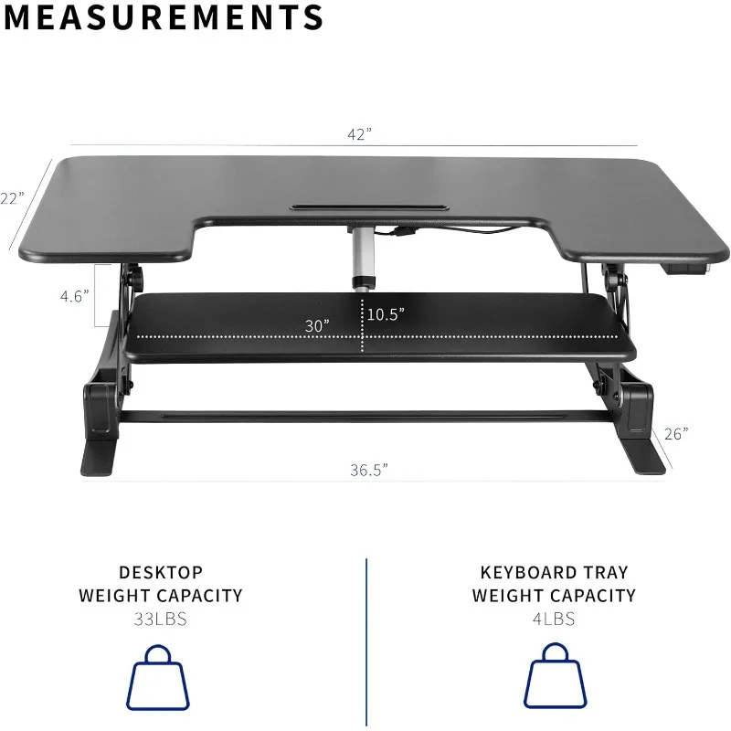 42 inch Electric Height Adjustable Stand Up Desk Converter, VE Series, Sit to Stand Tabletop Dual Monitor Riser with USB Port,