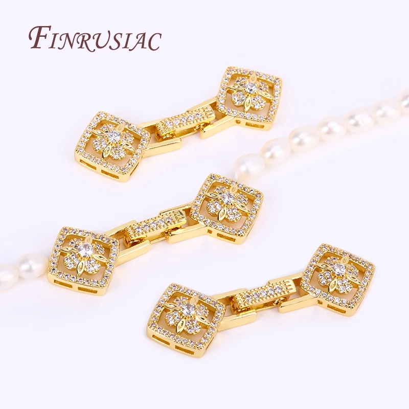 Handmade Decorative Connector Pearls Clasps Supplies 18K Gold Plated Inlaid Zircon Closure Fasteners Lock Clasps Accessories