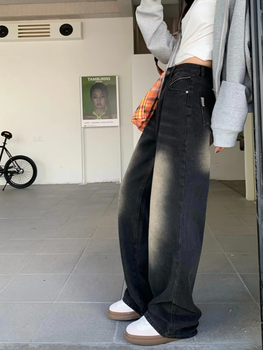 Jeans para meninas mulher cravejada corrente lantejoulas pérola frisado punk emo goth subcultura elegante popular glamour