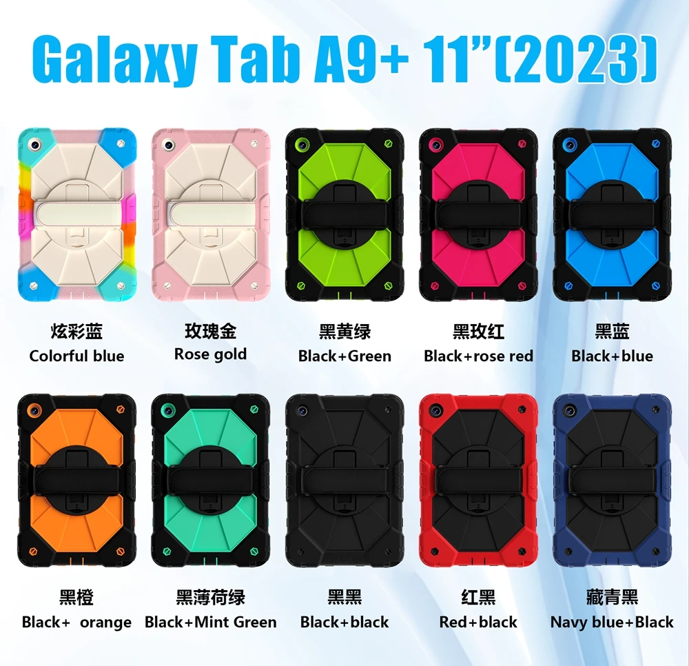 Dla Samsung Galaxy Tab A9 Plus A9+ 2023 11 cali SM-X210 SM-X215 Etui dla dzieci Bezpieczny pasek na ramię Wstrząsoodporny stojak Pokrowiec na tablet