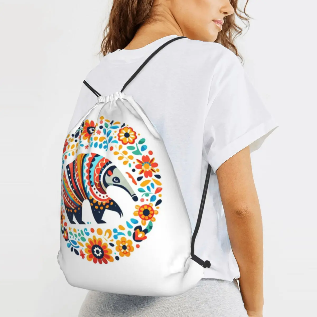 

Scandinavian Folk Art Anteater Backpacks Fashion Drawstring Bags Storage Bag Book Bags for Travel Students
