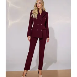 Abito di lusso rosso bordeaux viola scuro per donna doppio petto 2 pezzi giacca pantaloni Blazer Set Smart Office Lady abbigliamento femminile