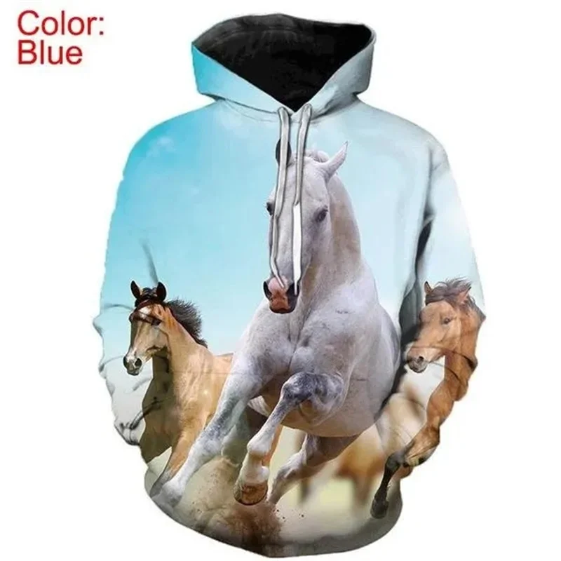 Horse Steed Animal Hoodie Men Clothing 3D Thoroughbreds Printed New in Hoodies Women Harajuku Fashion y2k Pullovers Hooded Hoody