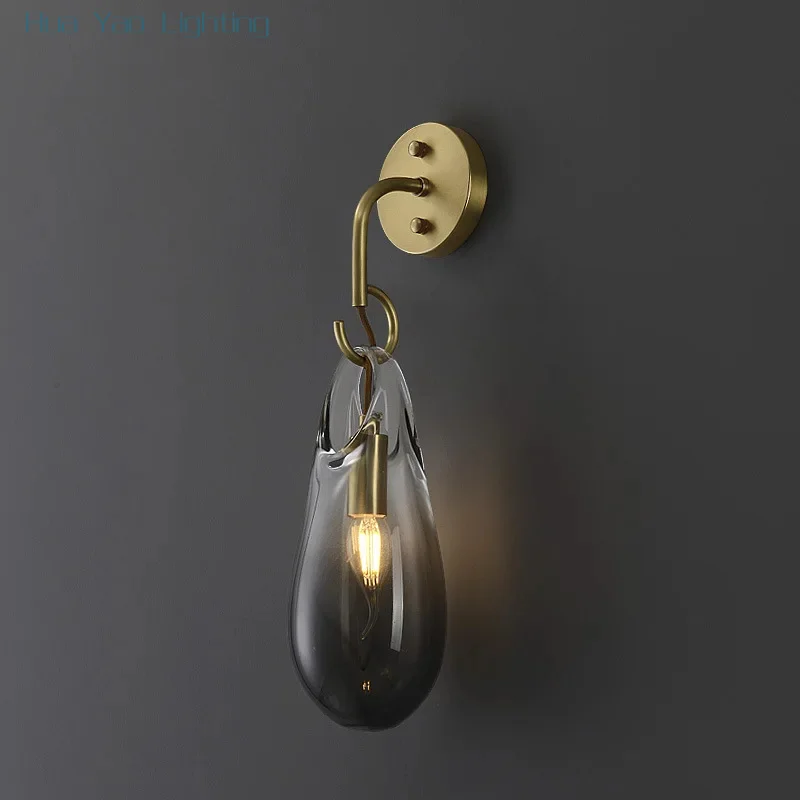 All copper wall lamp, living room designer, model room, hallway, bedroom, bedside lamp, water droplet glass wall lamp