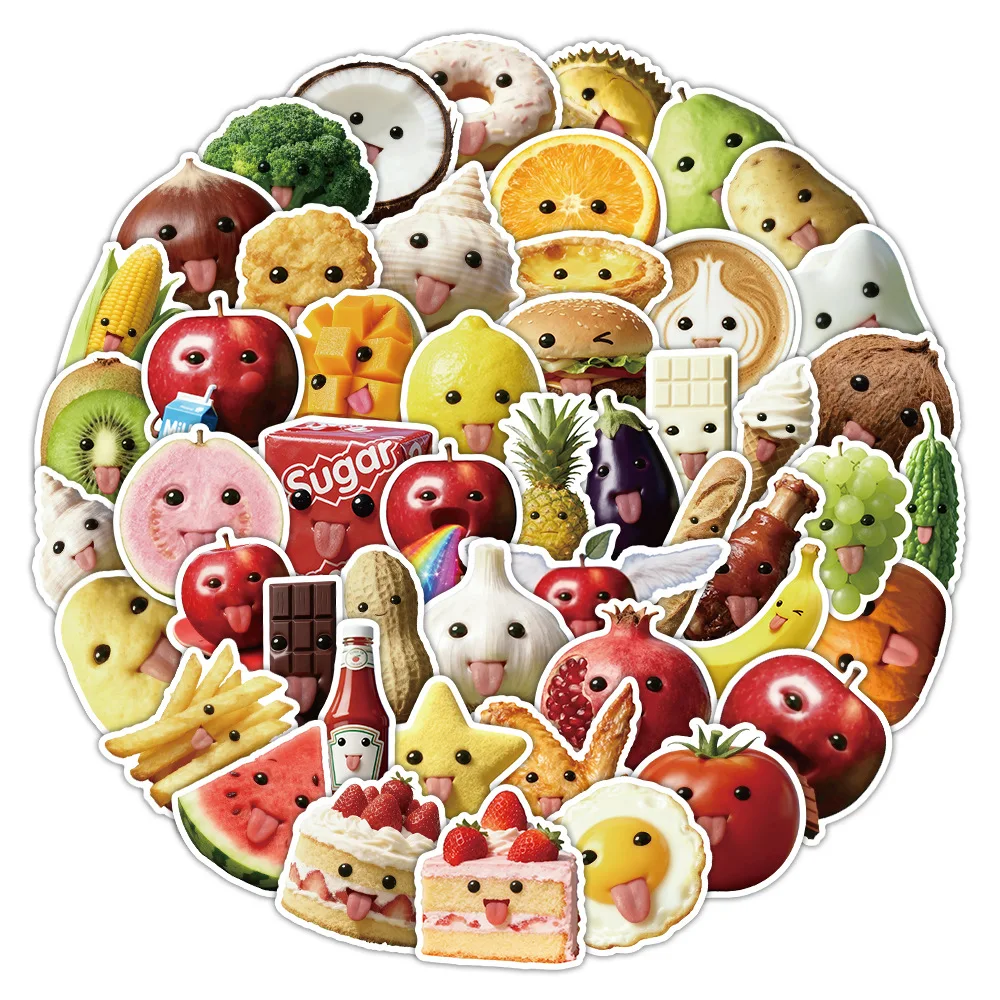 50Pcs Cartoon Abstract Food Stickers Graffiti Colorful Funny Expression Fruits and Vegetables Handbooks Albums Decorative Gift