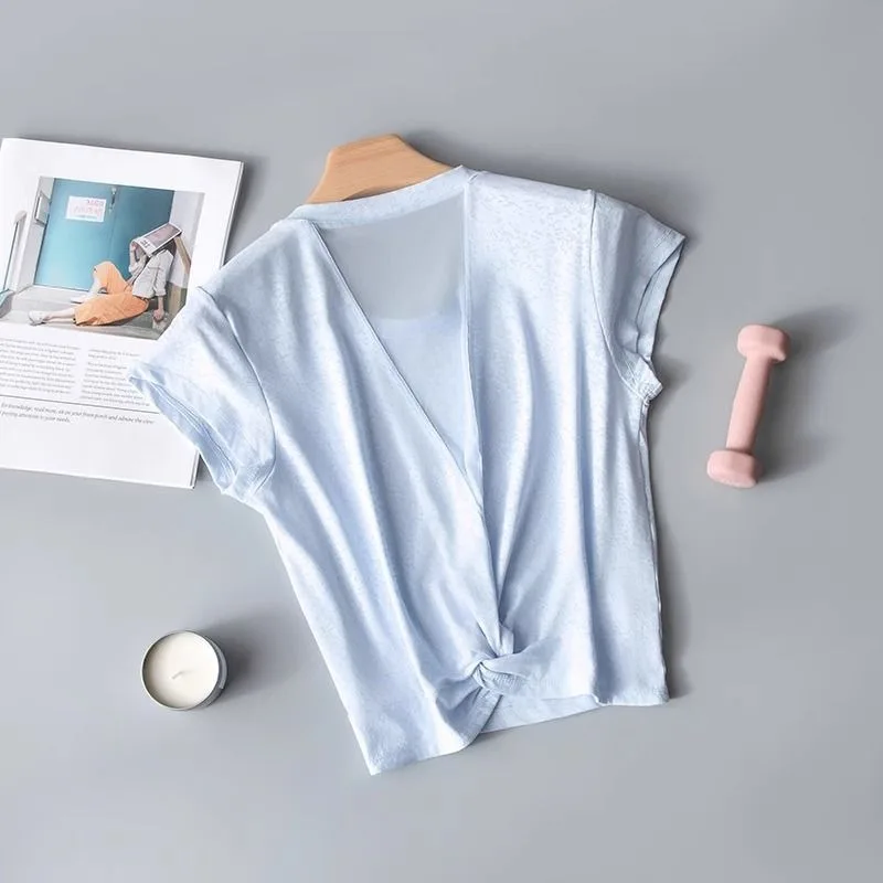 

Women's Quick Dry Knot Front Yoga Top Breathable Workout T-shirt