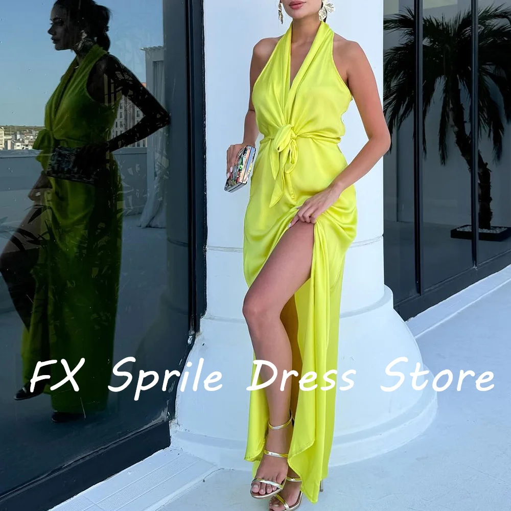 CustomizedClassic Deep V Neck Satin Sleeveless Floor Length Straight Bow Solid Color Elegant Evening Party Dresses For Woman Cus