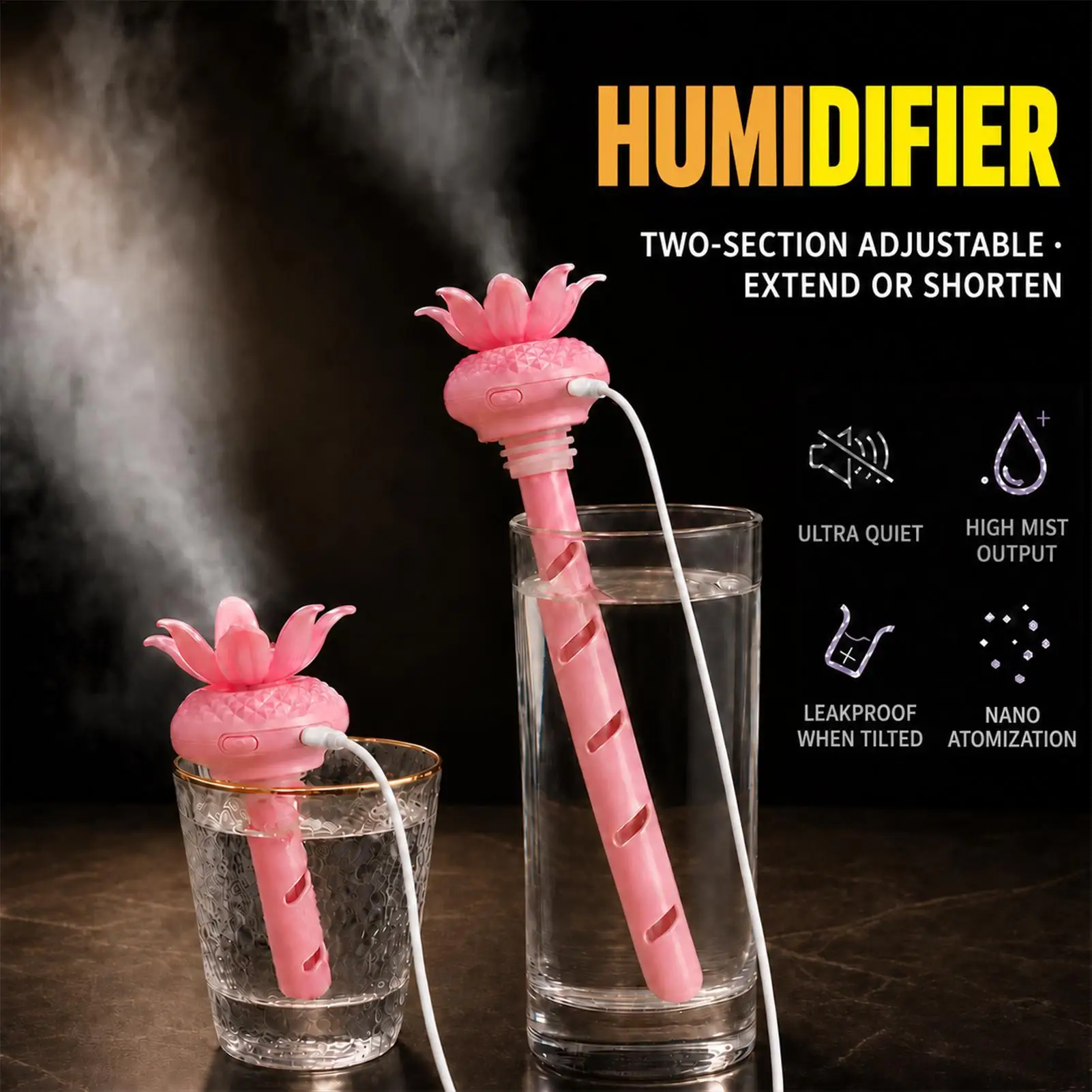 Portable Humidifiers For Travel Adjustable Length Usb Powered Air Mister Personal Desktop Humidifiers For Travel Bedroom