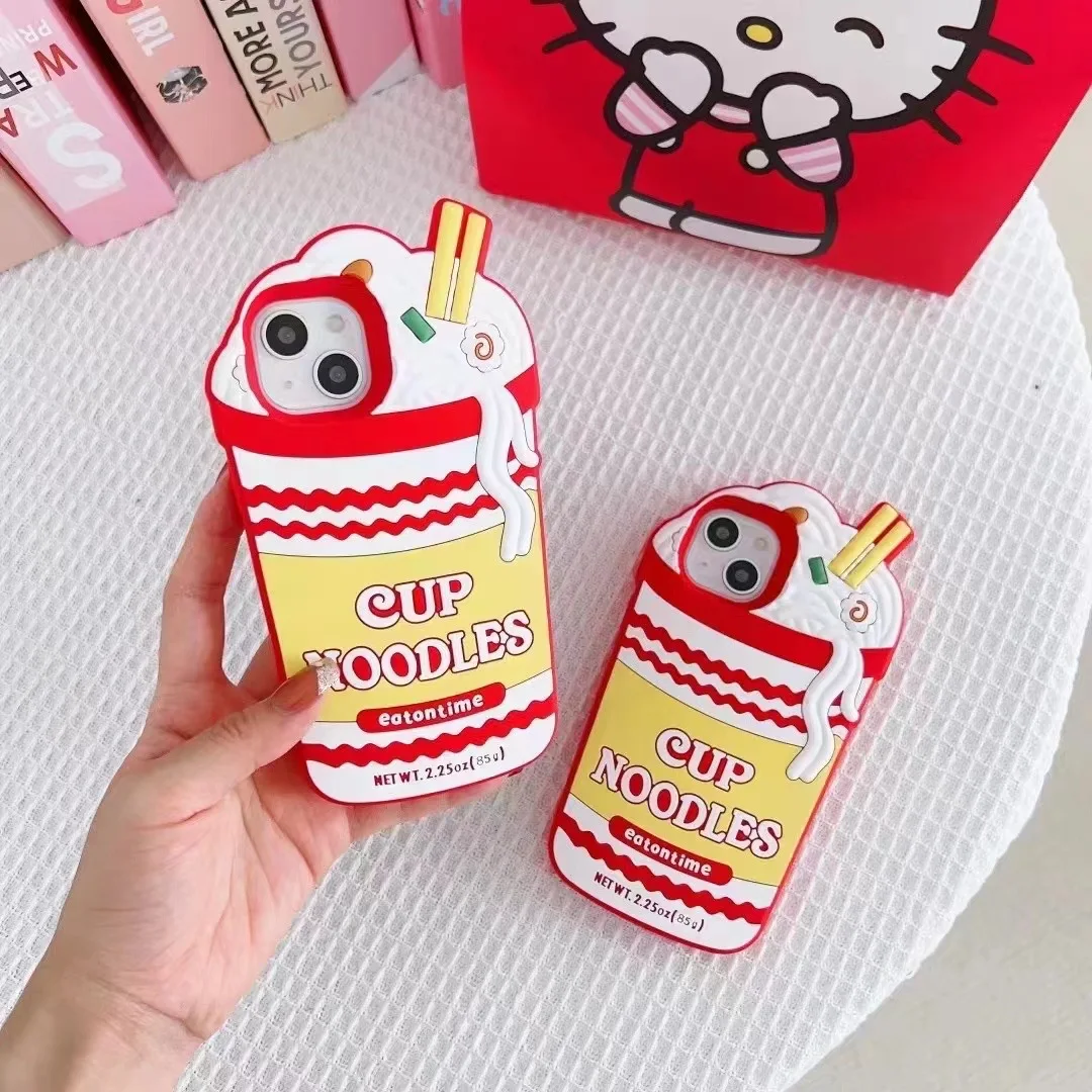 Modische, lustige 3D-Cup-Noodles-Hülle für iPhone 15 14 13 12 11 Pro X XS Max XR 7 8 6 6S Plus SE 2020 2022, weiche Silikonhülle – Detail 6