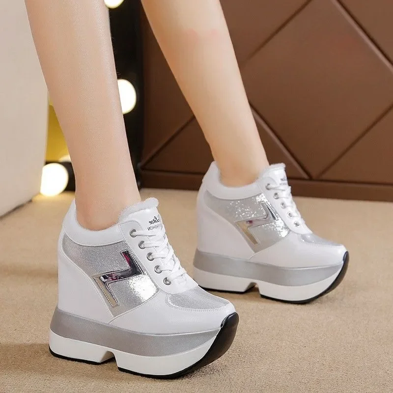 

Chunky Sneakers Women's 2024 Autumn Platform Versatile Height Increased Casual Shoes High Top Plush Cotton Shoes Tenis De Mujer