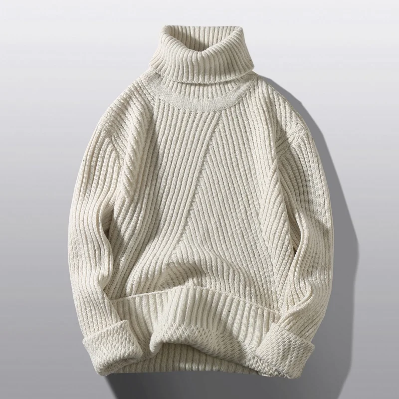 New Men\'s Classical Turtleneck Sweaters Solid Color Winter Long Sleeve Sweatshirts Slim Fit Youth Knitted Basic Casual Pullovers