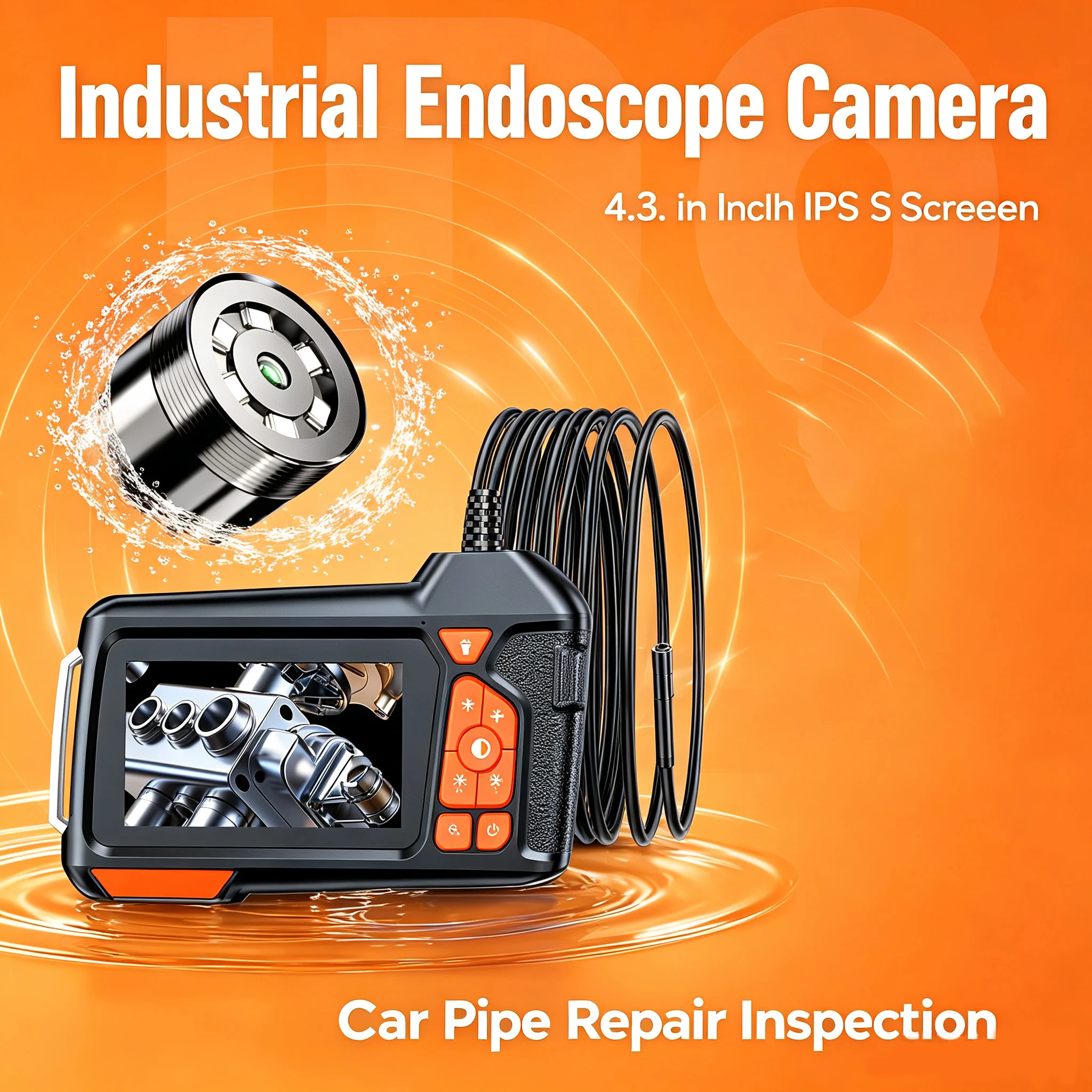 Endoskopkamera mit Licht 4,3" 1080P HD Industrie-Endoskop - Flexibles Schlangen-Boreskop für Sanitär- und Automobilanwendungen