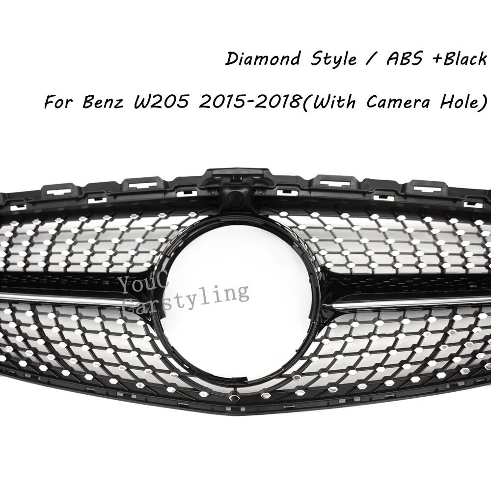 W205 Diamond Grille Front Bumper Grill Mesh For Mercedes C W205 AMG Package 2015 - 2018 C180 C200 C250 C300 C350