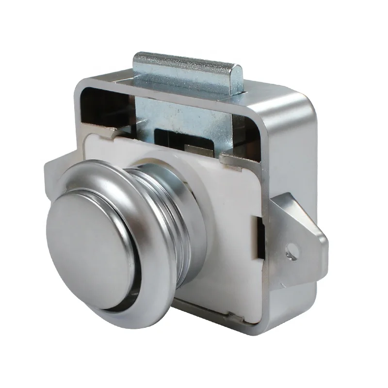 

Factory Price in Storage High Quality Cut-out Size 26mm 10pcs/box Silver Color Push Knob Lock RV Cabinet Push Lock Caravan