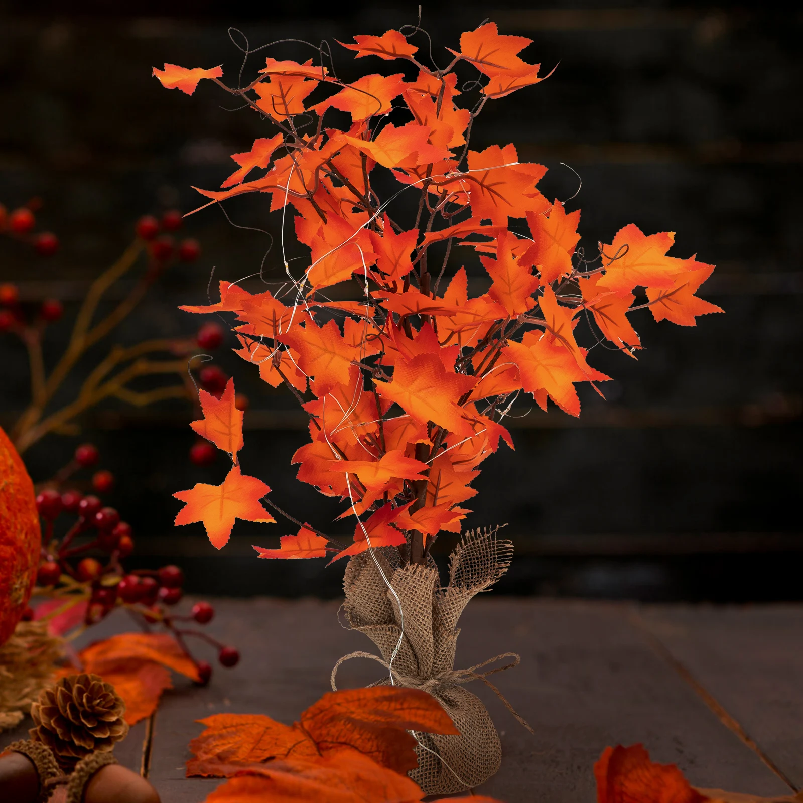 

Plastic Fall Leaf Landscape Lights Red Pumpkin Decor Festival Lamps Powered Thanksgiving Tree nament Rustic Farmhouse