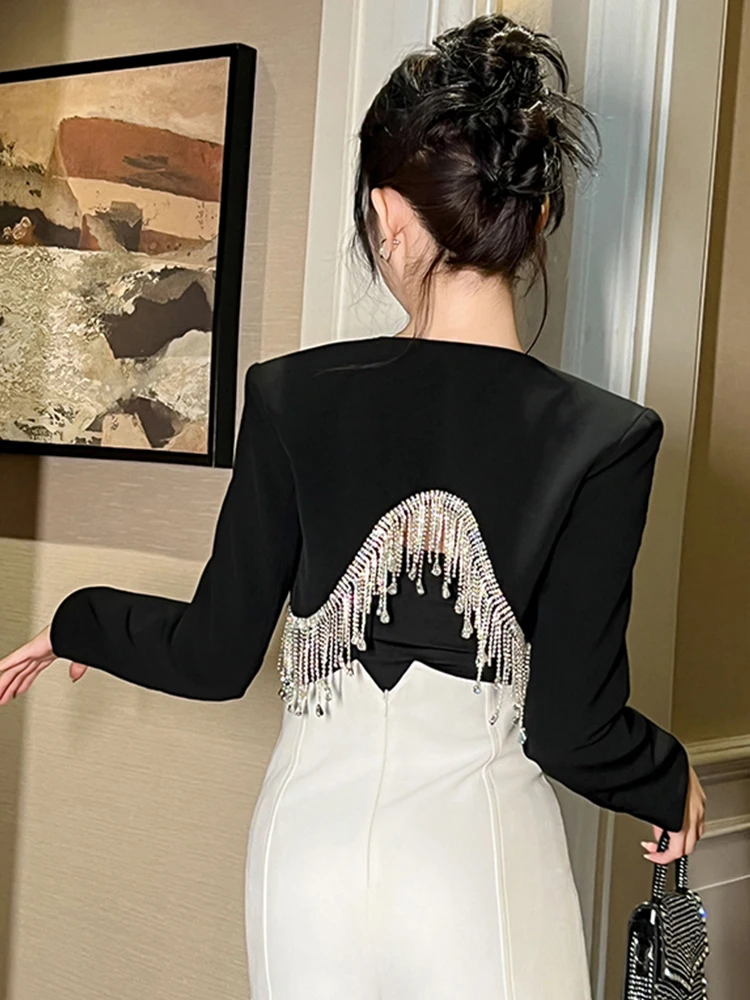 New Ladies Elegant Luxury Prom Black Formal Short Suit Blazer Women Clothes Chic Sexy Cropped Coat Jacket Mujer Cardigan Outwear