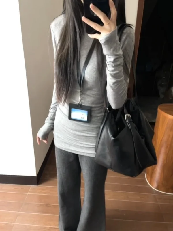 ay Long Sve T-irt レディース 2025年新作 冬用インナー/アウター スリムフィット ベースレイヤー 日常使い 通気性 快適