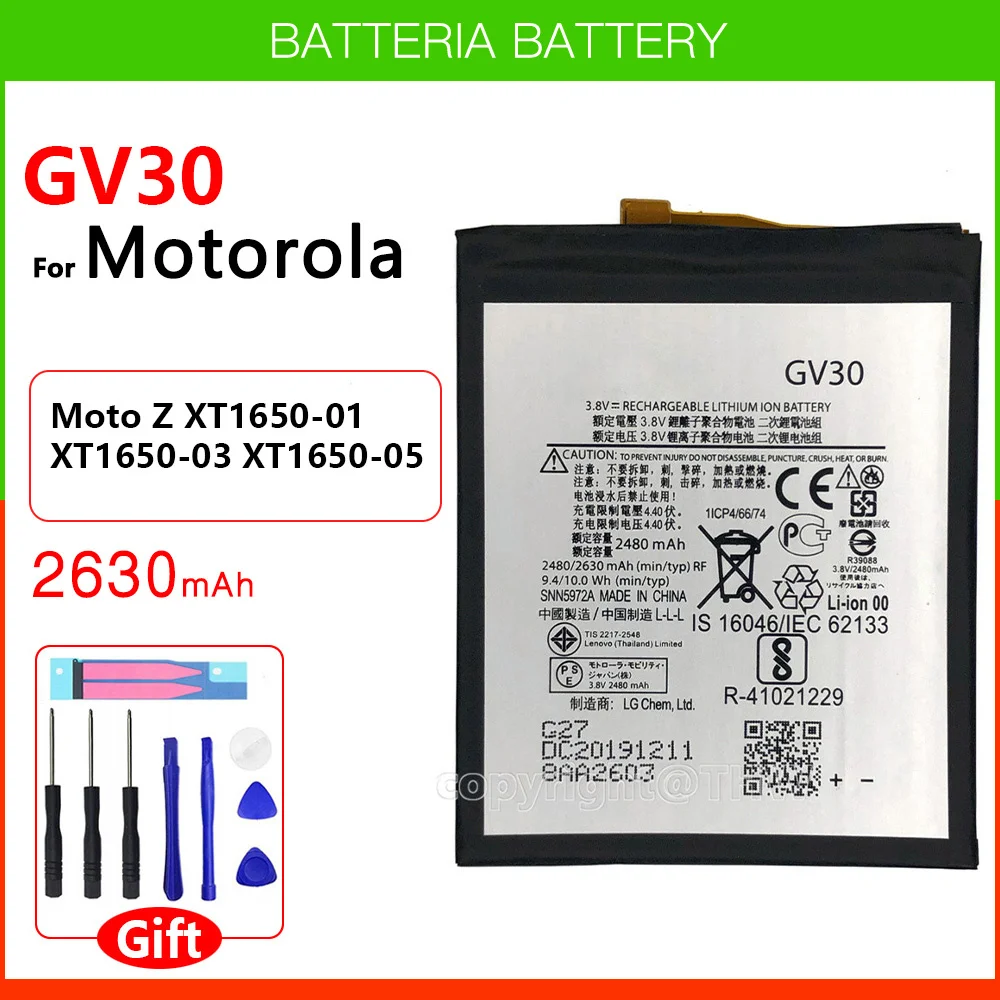 Original Genuine 2630mAh GV30 SNN5972A Battery For Motorola Moto Z XT1650-05 XT1650-01 XT1650-03 High quality Battery + Tools