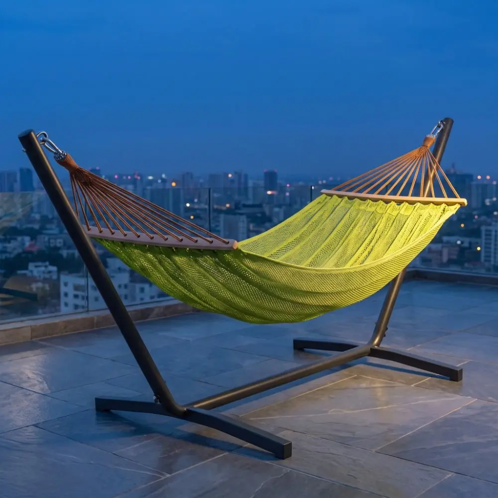 Ice Silk Mesh Outdoor Swing Hammock Curved Rod Good Load-bearing Camping Mesh Hammock Single Person Anti Rollover Hanging Swing