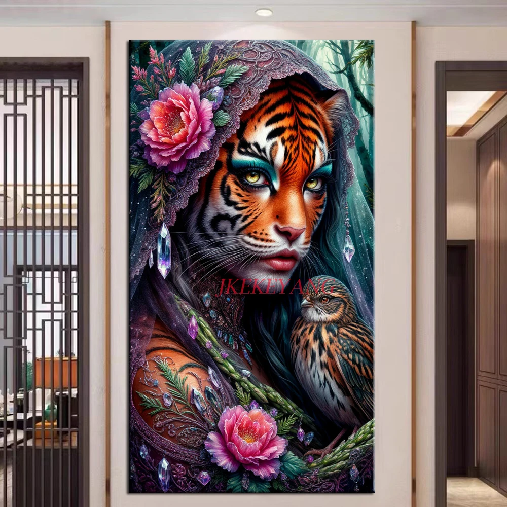 

Fantasy Tiger Girl Picture DIY Diamond Painting Cross Stitch Full Drills Diamond Mosaic New Collection Home Decor