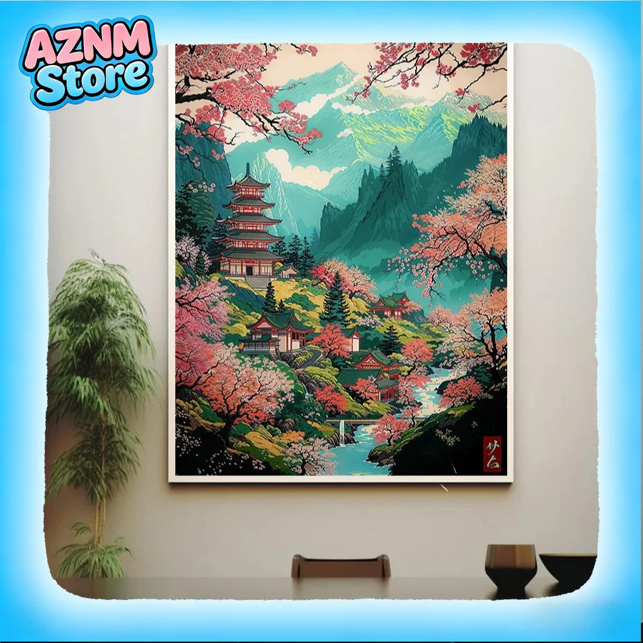 

2026 Japanese Ukiyoe Style Tokyo Street Sakura Temple City Building landscape Poster Canvas Paintings Wall Art Pictures Home Dec